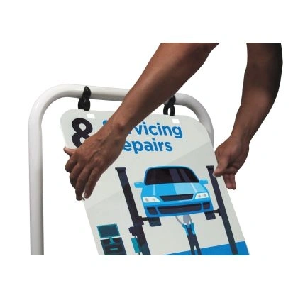 Weighted Pavement Sign White Showing Hangers